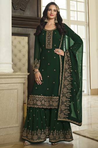 Green georgette embroidered Palazzo suit