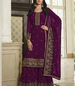 Violet georgette embroidered Palazzo suit