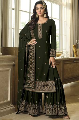 Mehendi georgette embroidered Palazzo suit