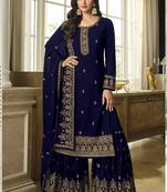 Blue georgette embroidered Palazzo suit