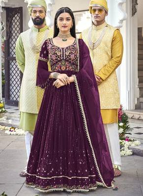 Violet georgette embroidered anarkali suit 1