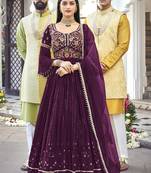 Violet georgette embroidered anarkali suit