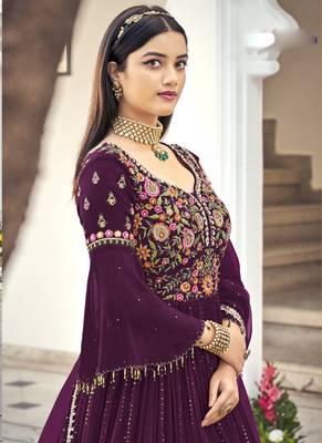 Violet georgette embroidered anarkali suit 2