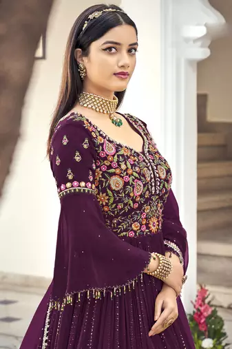 Violet georgette embroidered anarkali suit