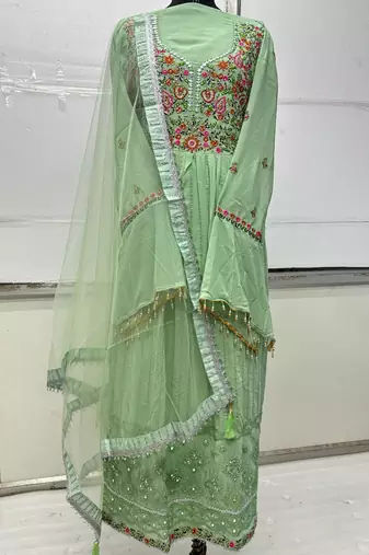 Light green georgette embroidered anarkali suit
