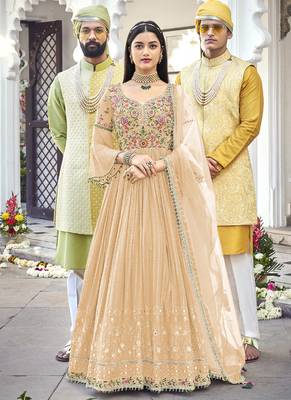 Light orange georgette embroidered anarkali suit 1
