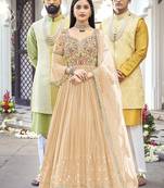 Light orange georgette embroidered anarkali suit