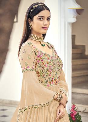 Light orange georgette embroidered anarkali suit 2