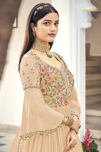 Light orange georgette embroidered anarkali suit