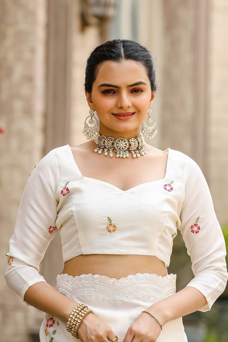 White Tussar Cotton Dobby Sarees,Floral And Sequins Embroidery Work Saree