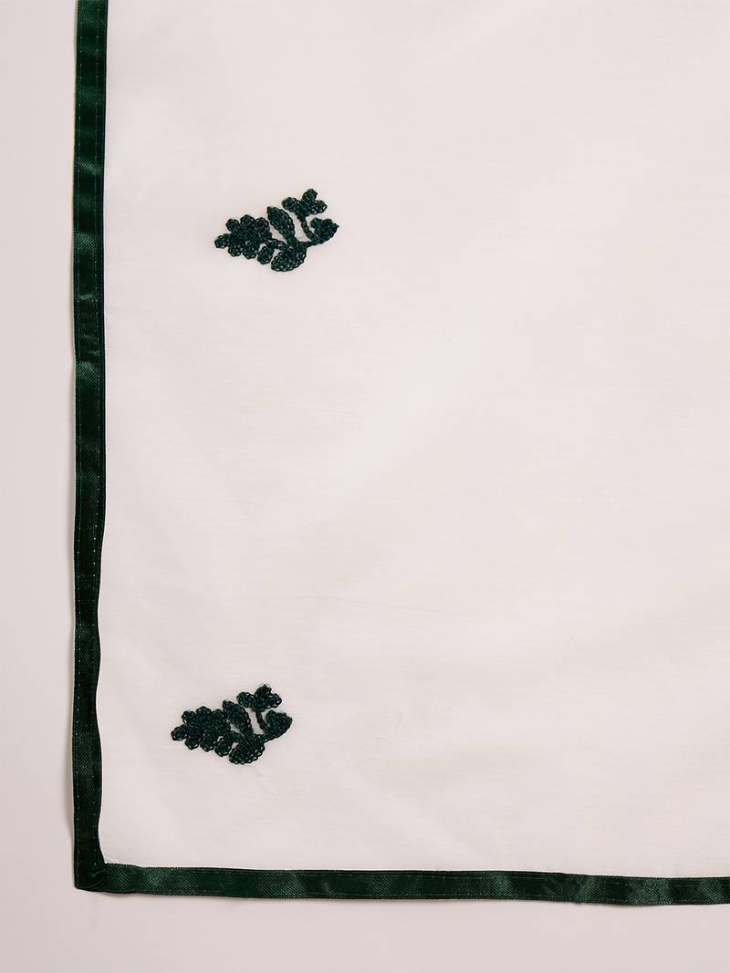 green lucknowi chikankari rayon straight kurta pant set with chanderi dupatta