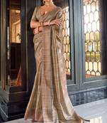Khaki brown silk digital print saree with blouse