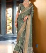Green silk digital print saree with blouse