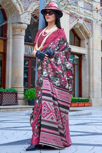 Multicolor satin digital print saree with blouse