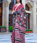 Multicolor satin digital print saree with blouse