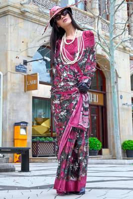 Multicolor satin digital print saree with blouse 2