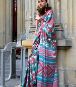 Multicolor satin digital print saree with blouse