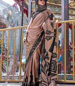 Chocolate satin digital print saree with blouse