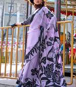 Lavender satin digital print saree with blouse