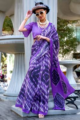 Multicolor satin digital print saree with blouse 1