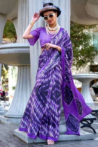 Multicolor satin digital print saree with blouse