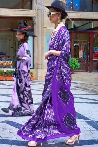 Multicolor satin digital print saree with blouse