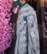 White satin digital print saree with blouse