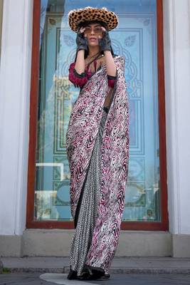 Multicolor satin digital print saree with blouse 2