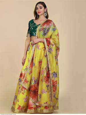 Mustard Yellow Silk Floral Lehenga Choli with Gold Embroidery 1