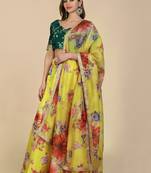 Mustard Yellow Silk Floral Lehenga Choli with Gold Embroidery