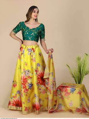 Mustard Yellow Silk Floral Lehenga Choli with Gold Embroidery 2