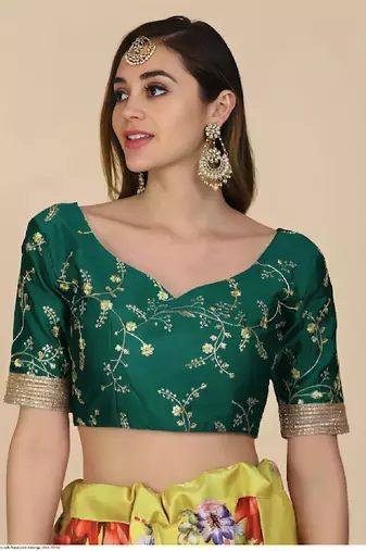 Mustard Yellow Silk Floral Lehenga Choli with Gold Embroidery