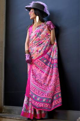 Multicolor satin digital print saree with blouse 1