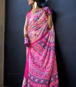 Multicolor satin digital print saree with blouse