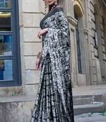 Black satin digital print saree with blouse