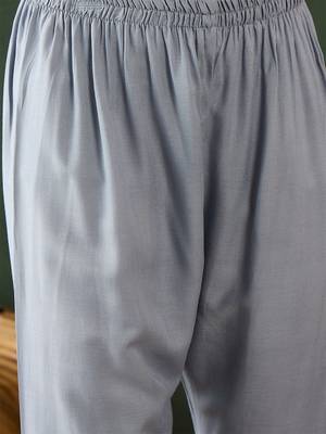 grey lucknowi chikankari rayon straight kurta pant set with chanderi dupatta 6
