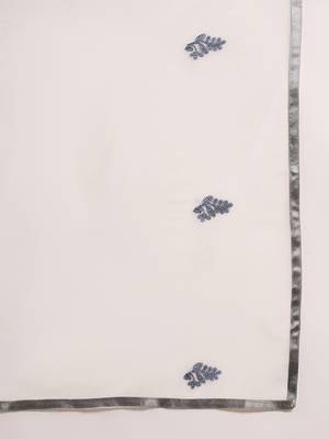 grey lucknowi chikankari rayon straight kurta pant set with chanderi dupatta 7