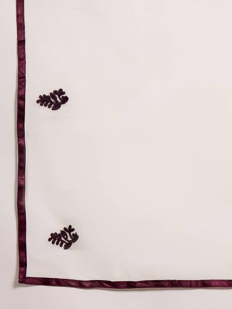 magenta lucknowi chikankari rayon straight kurta pant set with chanderi dupatta