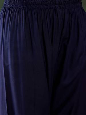 navy blue lucknowi chikankari rayon straight kurta pant set with chanderi dupatta 6