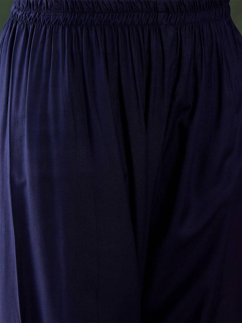 navy blue lucknowi chikankari rayon straight kurta pant set with chanderi dupatta