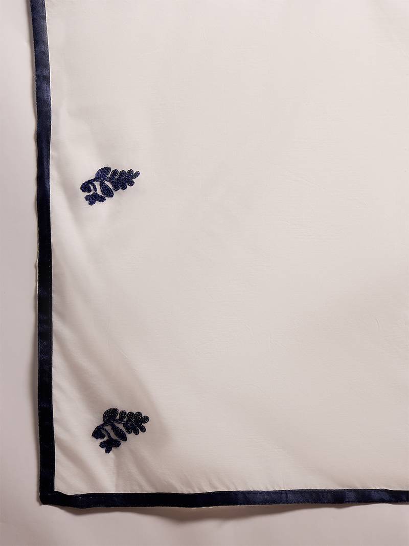 navy blue lucknowi chikankari rayon straight kurta pant set with chanderi dupatta