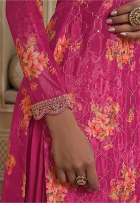 Trendy Designer Fancy Digital Chinon Silk Sharara Salwar Suit Semi Stitched Embroidery Work 5
