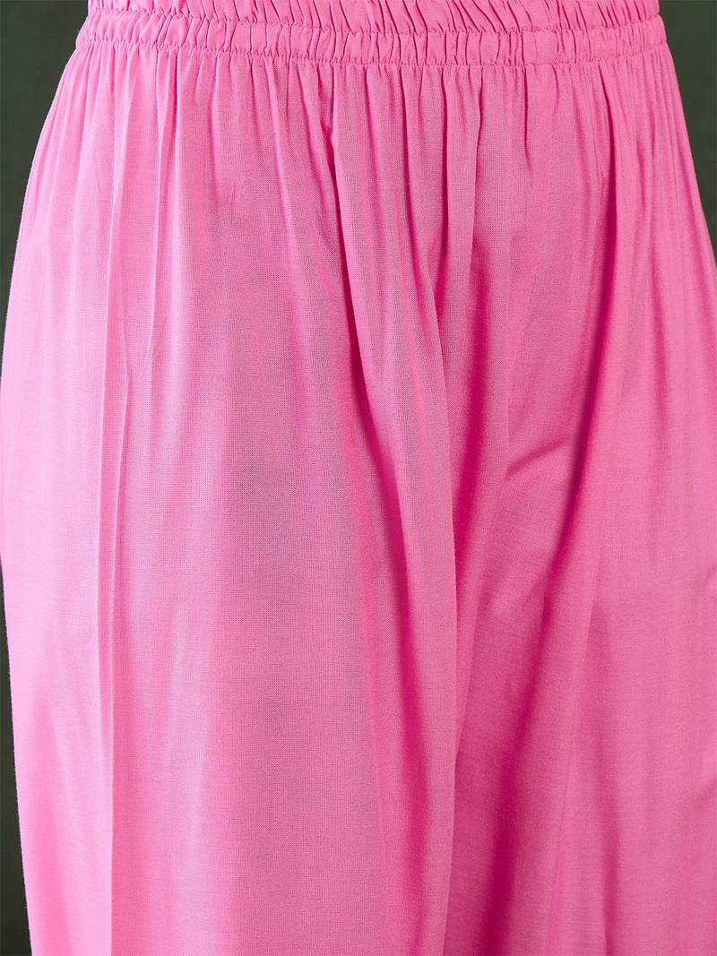 pink lucknowi chikankari rayon straight kurta pant set with chanderi dupatta