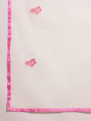 pink lucknowi chikankari rayon straight kurta pant set with chanderi dupatta 7