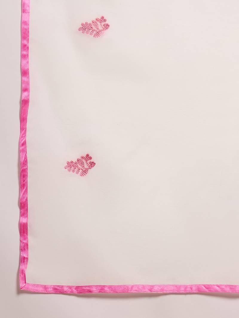 pink lucknowi chikankari rayon straight kurta pant set with chanderi dupatta