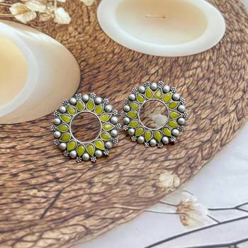 Oxidized stone round studs indian stone round earrings 2