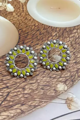 Oxidized stone round studs indian stone round earrings