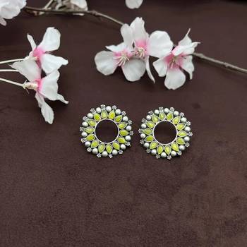 Oxidized stone round studs indian stone round earrings 3