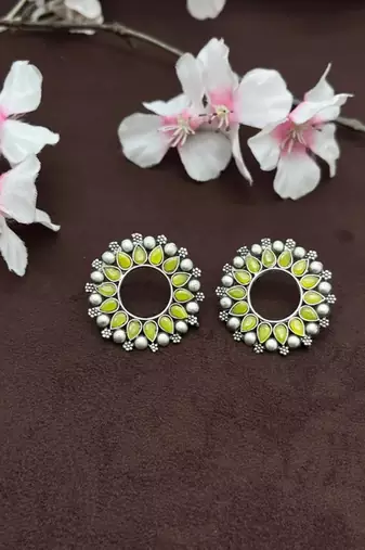Oxidized stone round studs indian stone round earrings