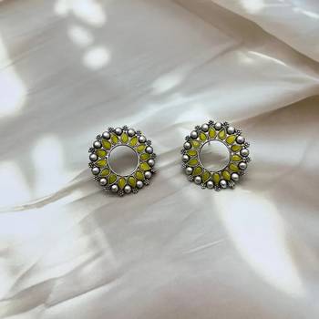 Oxidized stone round studs indian stone round earrings 1
